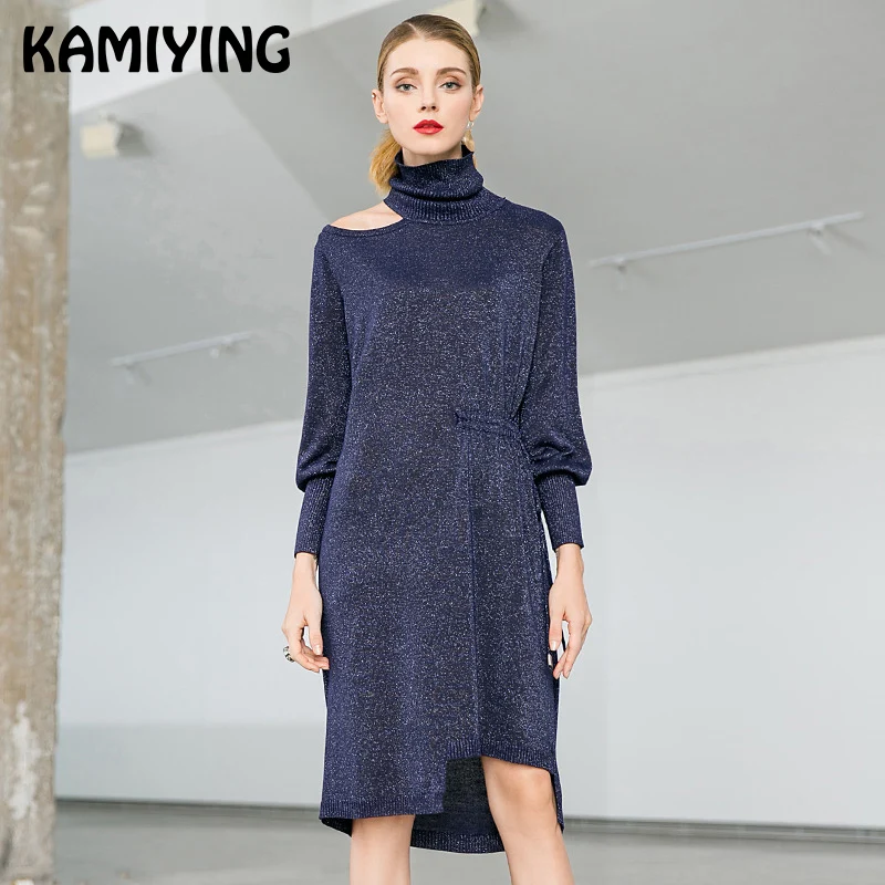 KAMIYING/длинное трикотажное платье с высоким воротом на осень и зиму Свободный