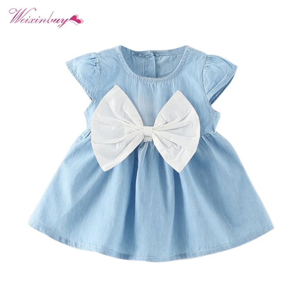 Платье для маленьких девочек мини-платье с бантом детская летняя стильная модная