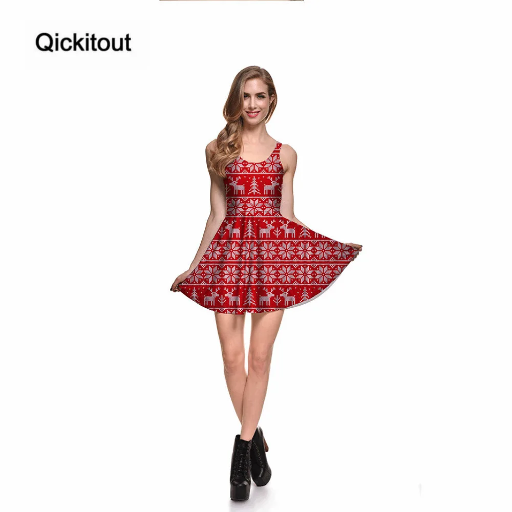 Qickitout платье Счастливого Рождества сексуальное женское красное милое животное