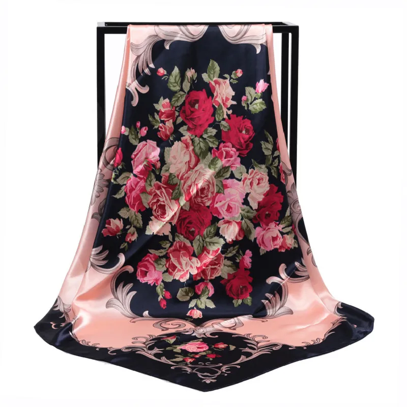 POBING Для женщин шелковый шарф розовое Платья с цветочным принтом С квадратным