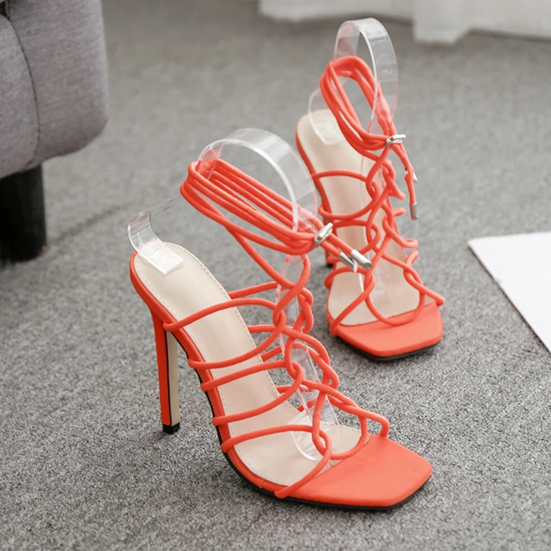 2020 Большие размеры 42 летние женские оранжевые сандалии на высоком каблуке 11 5 см с