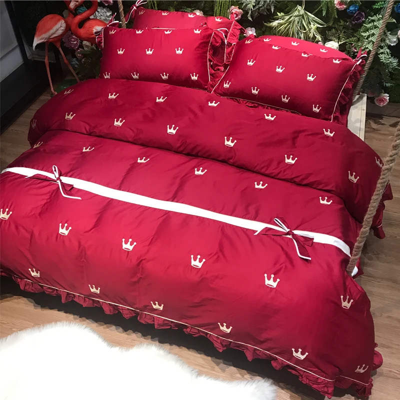 Постельное белье Red Crown 80S с вышивкой из египетского хлопка Роскошный Королевский
