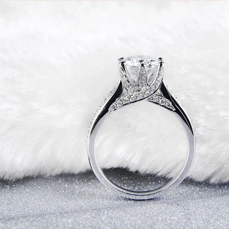 NiceGems 14k White Gold Moissanite Engagement Ring Center 8mm F Color Diamond In Accents Women Wedding Jewellery | Украшения и