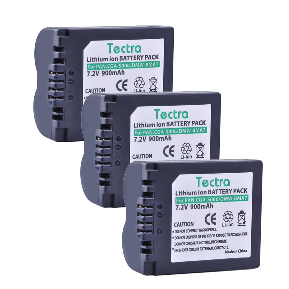 Tectra 3 шт. DMW BMA7 CGA S006 S006A CGR S006E литий ионный аккумулятор для Panasonic Lumix DMC FZ7 FZ8 FZ18 FZ28 FZ30