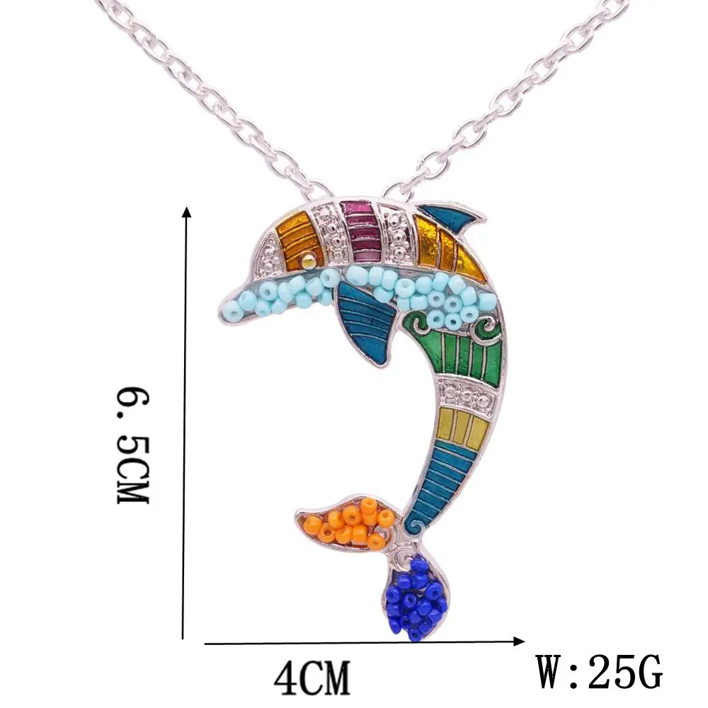 Free Fan Beaded Enamel Silver Dolphin Necklace Pendant Fashion Sea Animal Jewelry Accessories For Women Girls | Украшения и