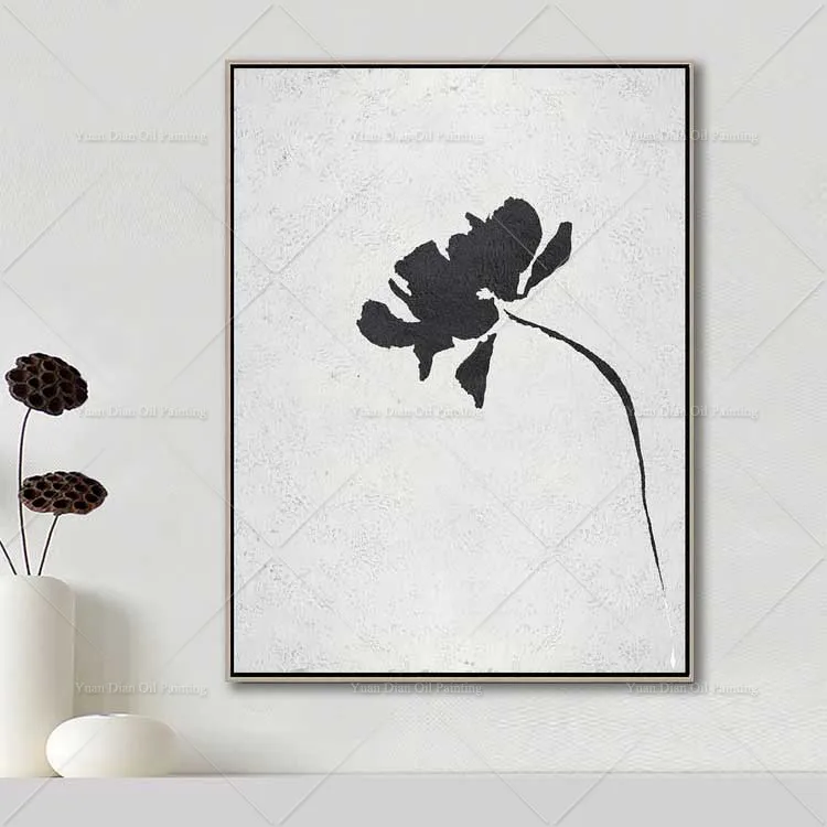 Черно-белая картина в стиле лотоса ручная роспись маслом на холсте настенные