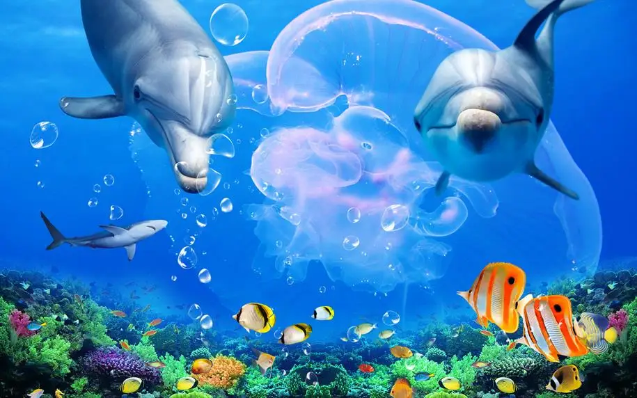 Пользовательские 3d обои фрески Средиземноморский Фреска Дельфин большая белая