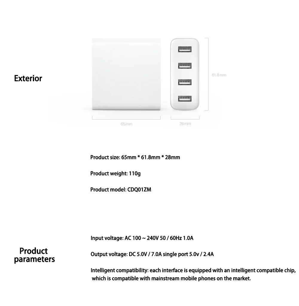 Xiaomi Mi Быстрая зарядка QC 3,0 портативное USB зарядное устройство 2 4 6 портов Макс 60 Вт 35 Вт type-C выходное USB-C для устройств планшет ПК телефон смарт