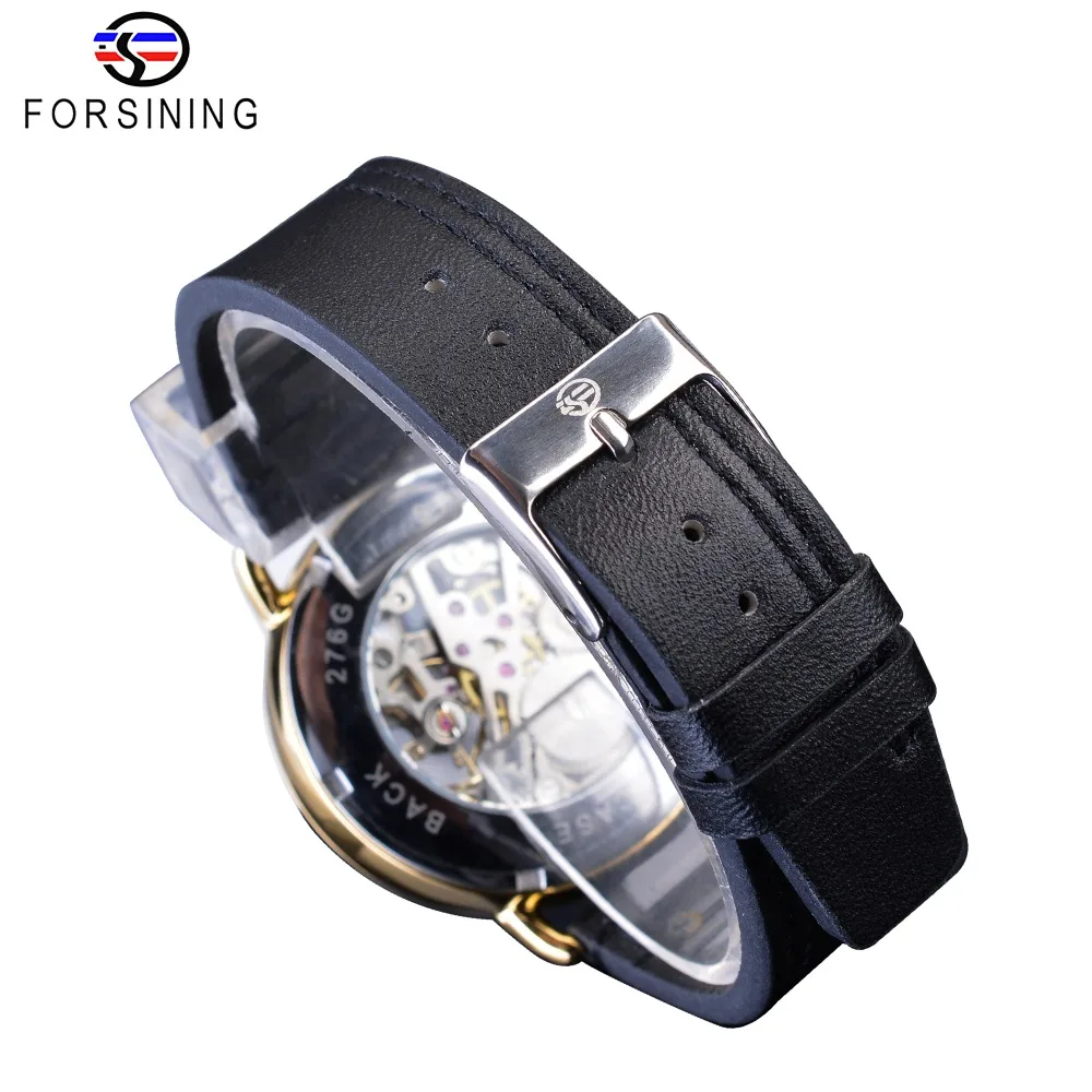 Мужские наручные часы с ремешком из натуральной кожи Forsining Golden Gear Move t прозрачный