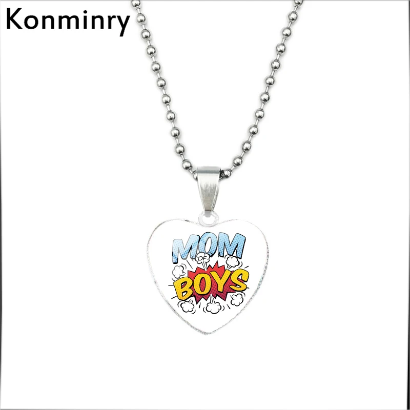 13 Ожерелье в форме сердца Konminry, Лучшая Мама, я люблю тебя, французский стеклянный купольный кулон, серебряные бусы, ожерелье для женщин, подарок на день матери - Окраска металла: 13