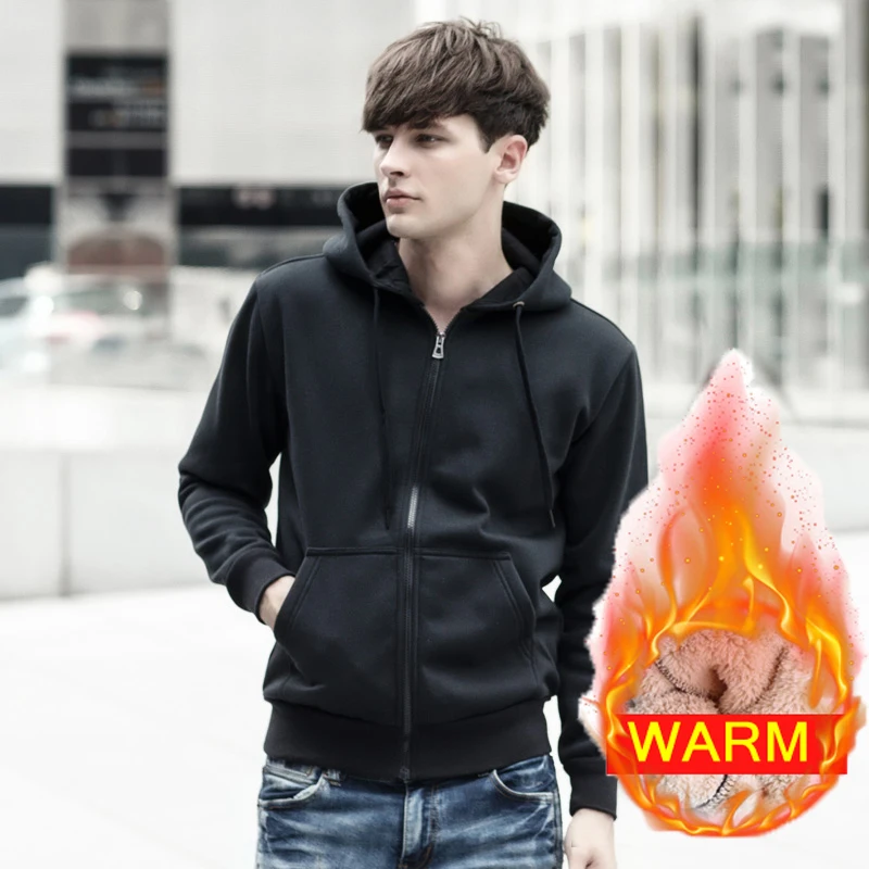 Модные толстовки куртки мужские повседневные зимние с капюшоном утолщенное