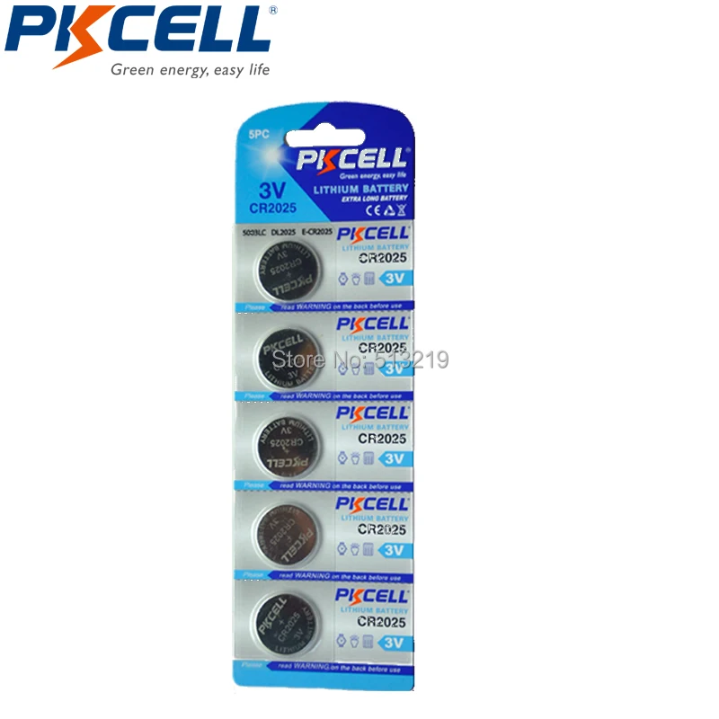 50 шт/упаковка из 10 шт. PKCELL CR2025 3V литиевая Батарея DL2025 BR2025 ECR2025 CR 2025 Батарея