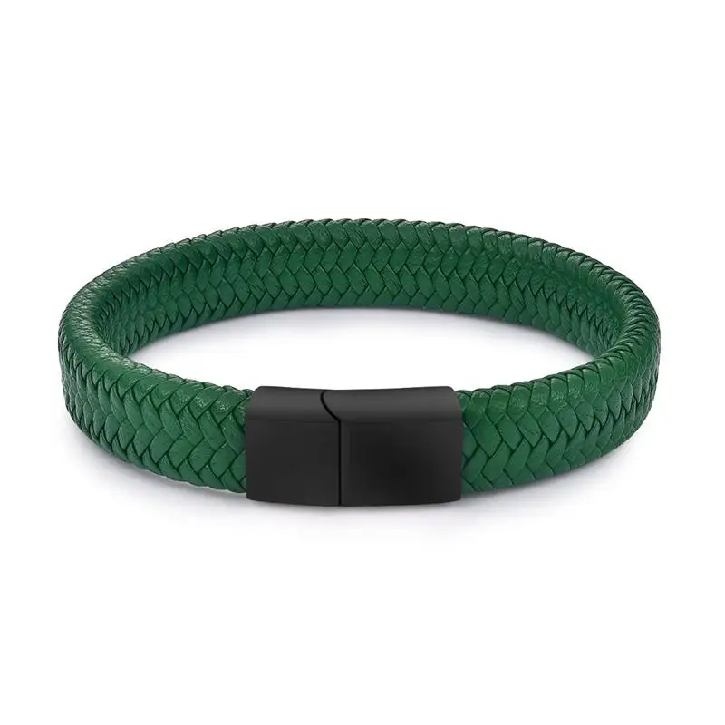 Green 02 Jiayiqi шикарный Плетеный мужской браслет, белый кожаный браслет, титановая стальная застежка, мужские ювелирные изделия, серебро/золото/розовое золото, пряжка - Окраска металла: Green 02