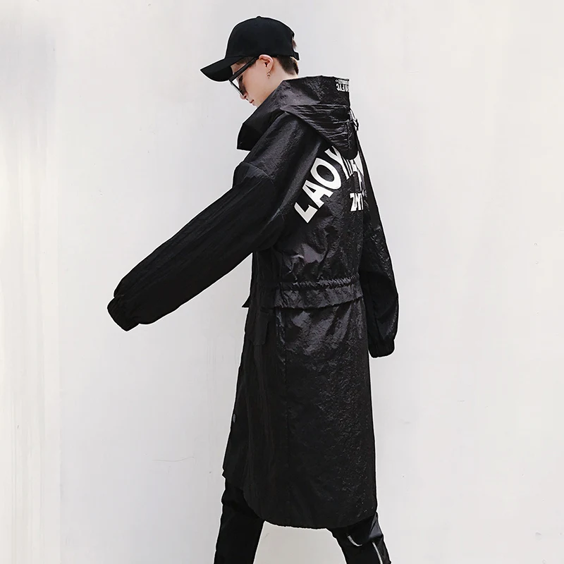 Летняя мужская куртка с капюшоном и принтом в китайском стиле длинное пальто