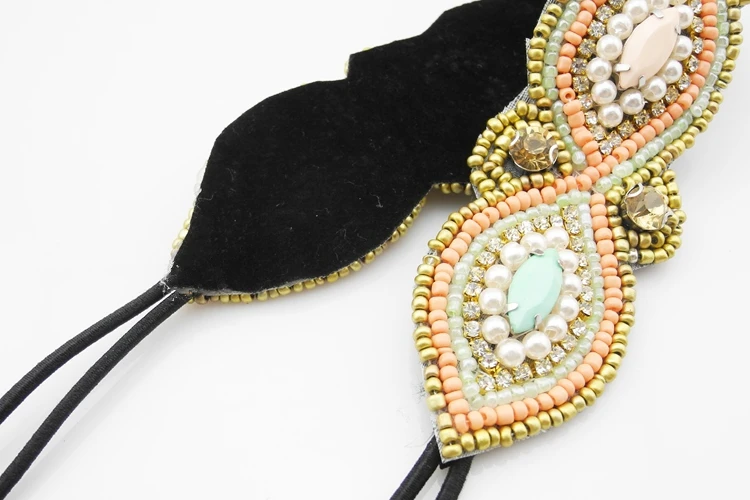 Стразы эластичная повязка на голову ручной работы индивидуальная Жемчужная