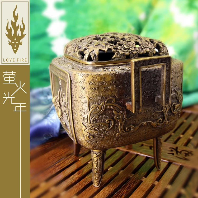 

China ancient bronze incense hollow fine carving Incense burner
