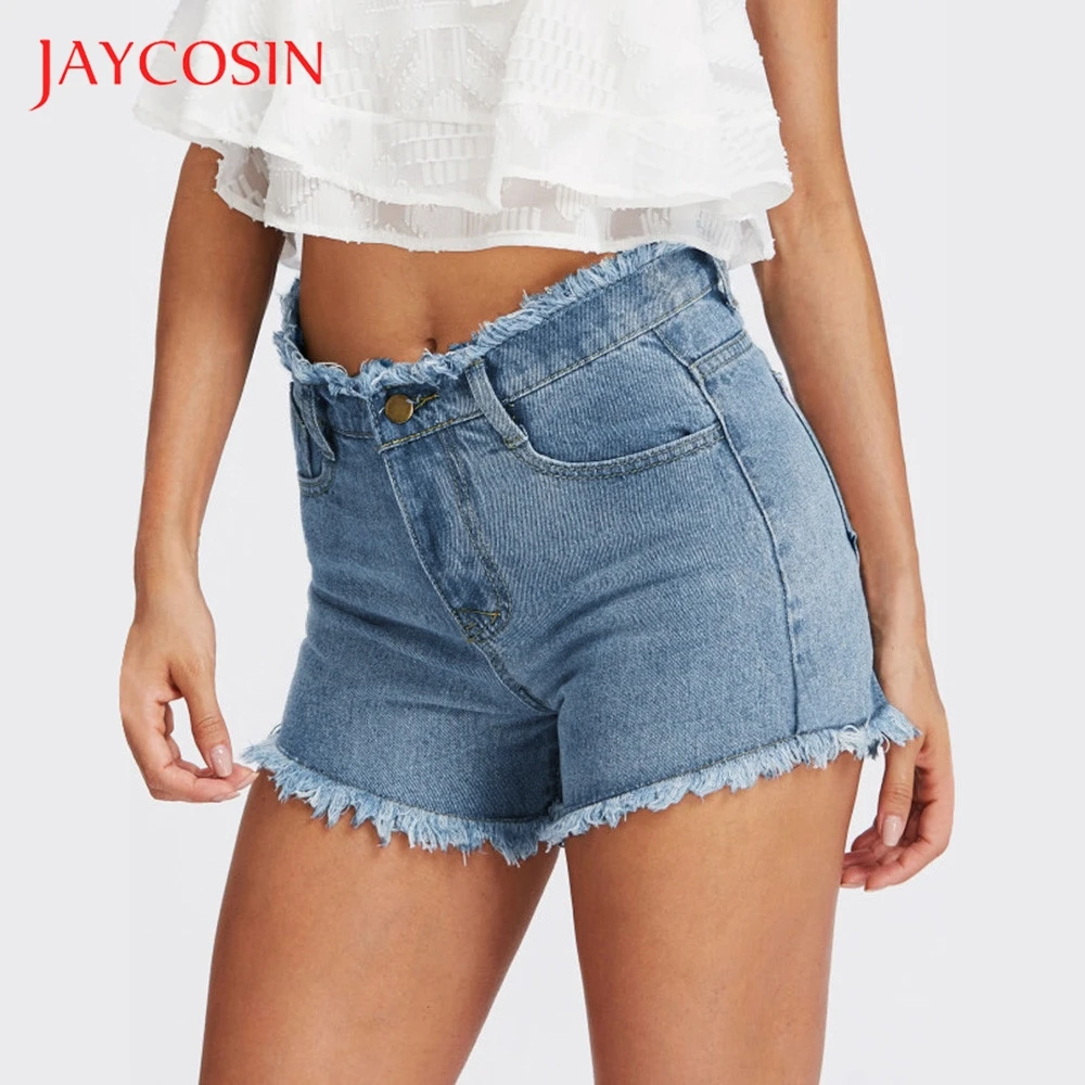 Женские джинсовые шорты JAYCOSIN синие однотонные повседневные рваные Мини-шорты на