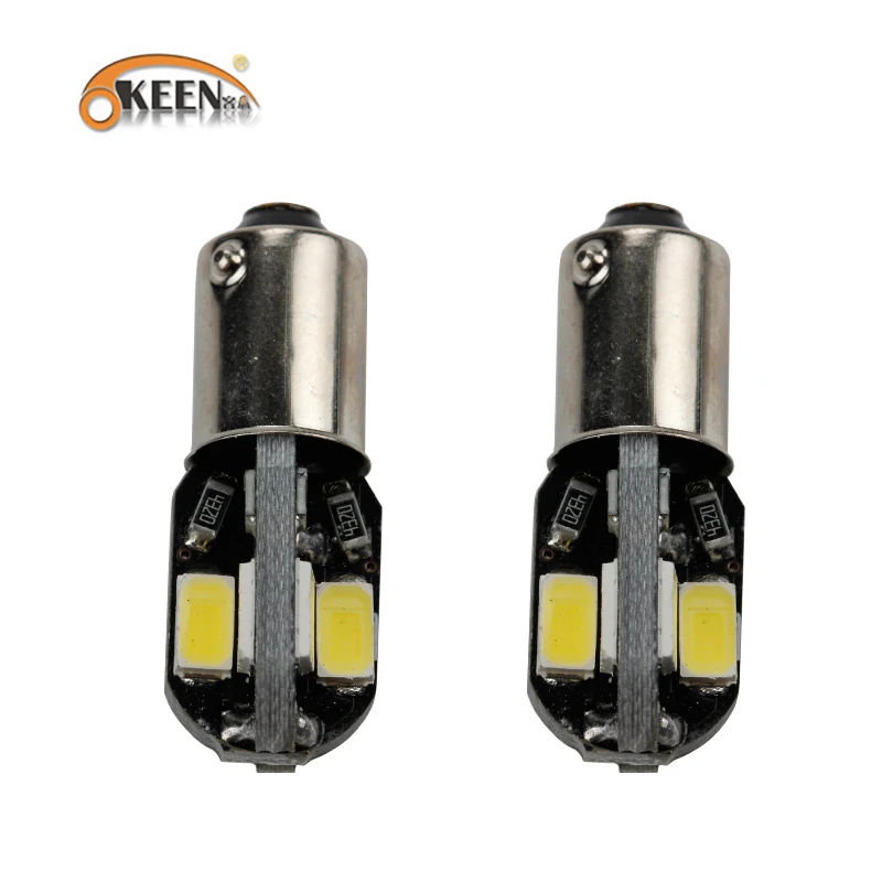 

OKEEN 2pcs BA9S LED 12V Canbus W5W 8smd 5730 5630 LED Car Brake Light Bulb Error Free 6000K White Light Bulbs Indicator Light