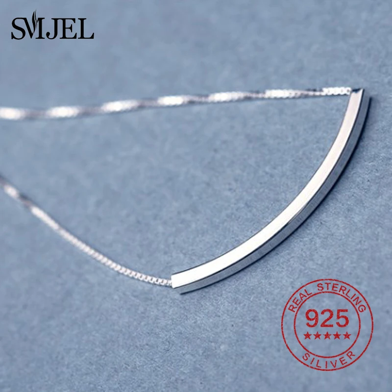 SMJEL модное ожерелье из стерлингового серебра 925 пробы с цепочкой для женщин Персонализированные длинные квадратные подвески для бара ожерелье s Свадебные украшения
