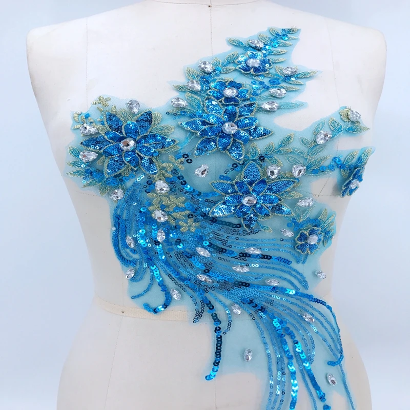 handmade Hot drilling Rhinestone BEADED lace embroidery patch applique wedding dress bordados DIY Performance clothing | Дом и сад