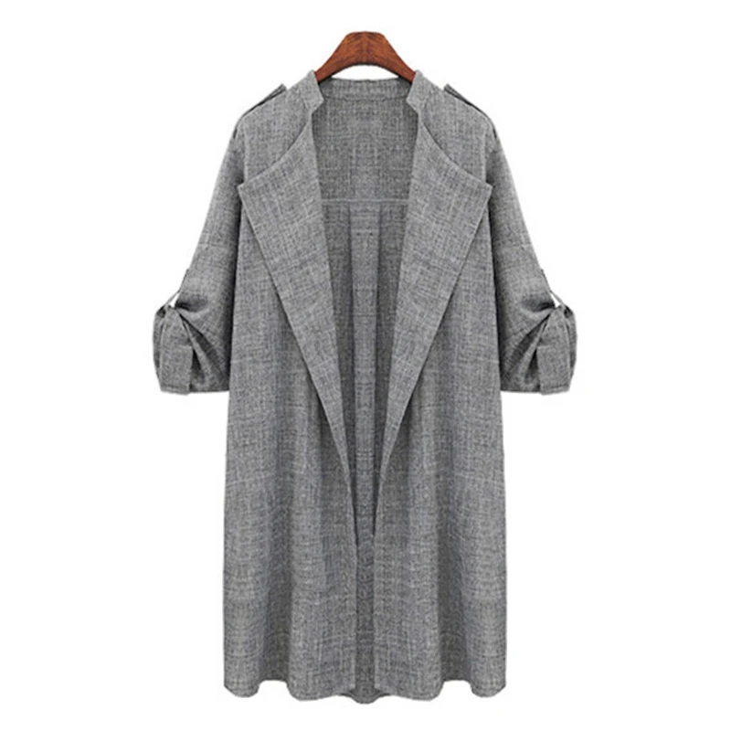 Fashion Womens Autumn Lapel Trench Coat New Arrived Elegant Casual Open Stitch Loose Plus XL-5XL Outerwear Overcoat