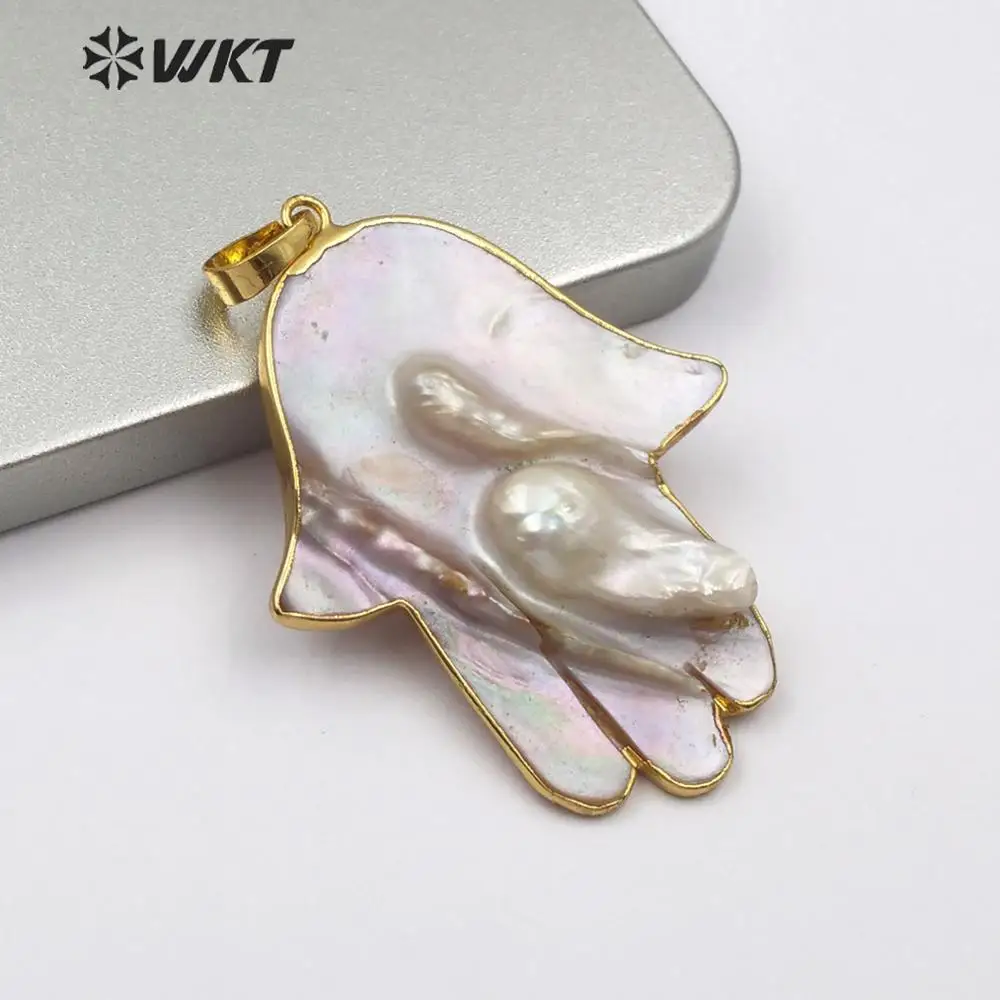 _ Подвеска в форме руки Hamsa натуральная перламутровая резная подвеска с золотым