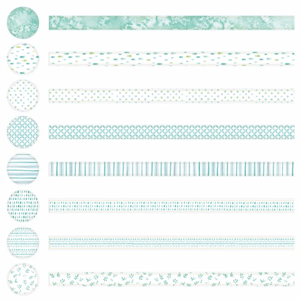 8 шт Свежий мятный цвет набор декоративного скотча Васи украшение дождь роса рыба