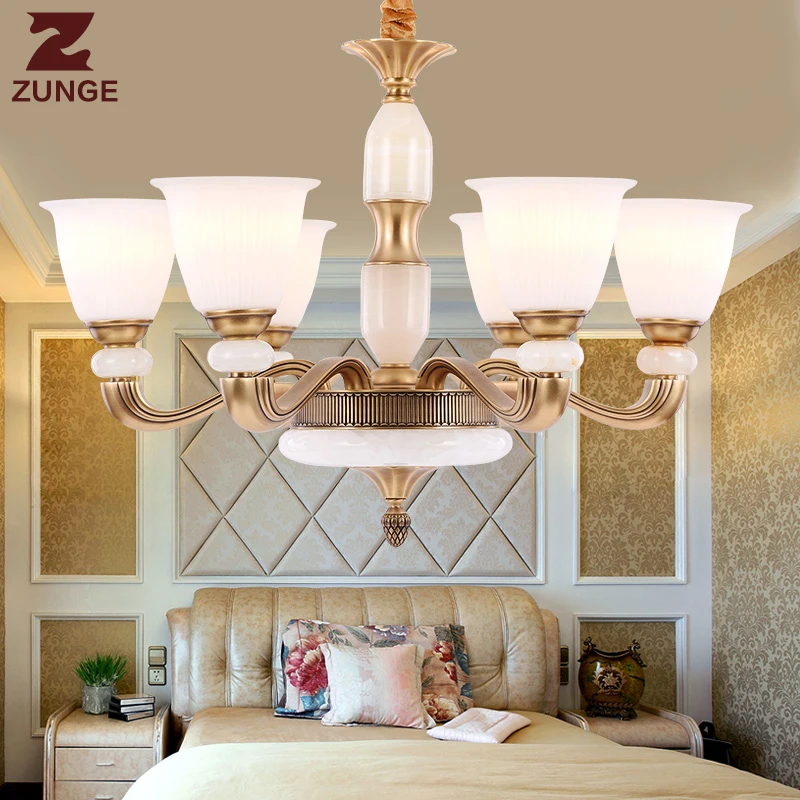 Modern LED copper Chandelier Lights in the Living Room T051 large lighting fixtures glass lampshade lampadari lustre para sala | Освещение