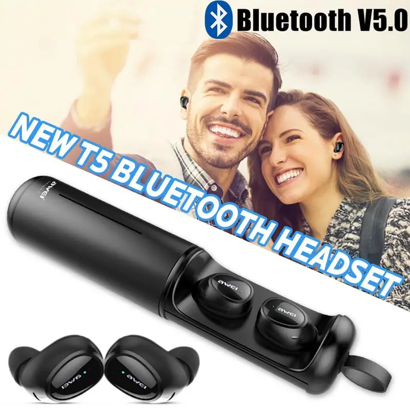 Новинка AWEI T5 бинауральные беспроводные портативные спортивные Bluetooth наушники V5.0
