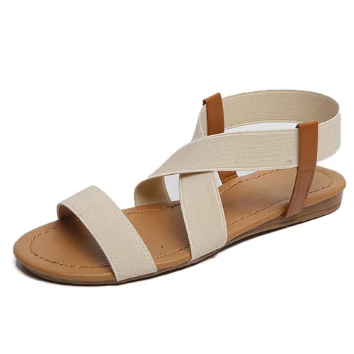 Parkside Wind Rome Women Sandals Retro Casual Shoes Stretch Fabric Beach Sandalias Summer Flat With Shoes Woman XWA3207-45 - Цвет: beige