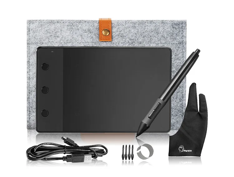 Huion H420 графический планшет художественная доска для рисования+ 10 дюймовая шерстяная подкладка сумка+ два пальца противообрастающая перчатка в подарок