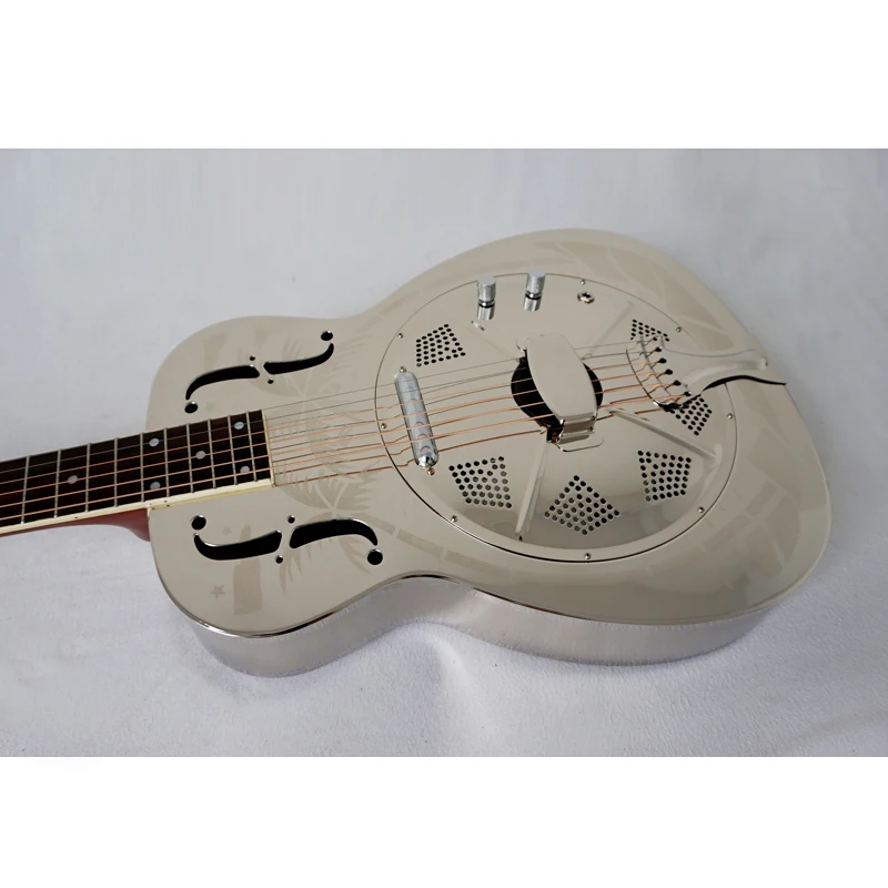 Aiersi Brand Hawaii Tree Palm Pattern O Style Brass Body Electric Resonator Guitar A38-BCHE