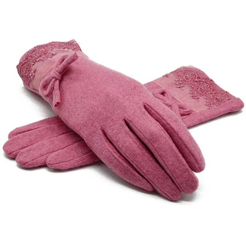 Женские теплые перчатки с кружевом VISNXGI зимние однотонные кашемировые длиной до