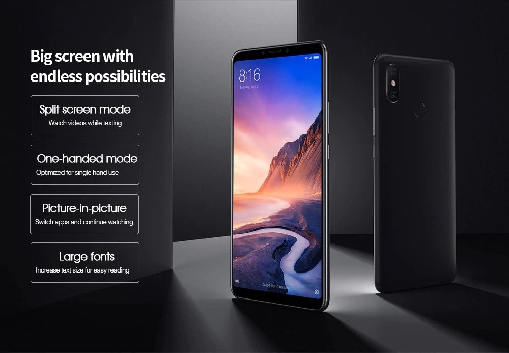 Xiaomi Mi Max 3, 4 ГБ, 64 ГБ, Восьмиядерный большой дисплей Snapdragon 636, 5500 мА/ч, легко использовать одной рукой, смартфон Max3