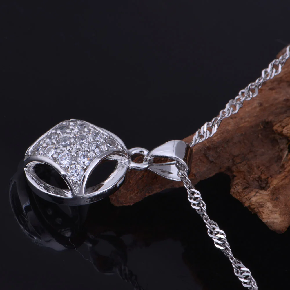 Белый G покрытием белый кристалл сердце кулон ожерелье винтажные Женские