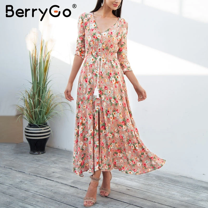 BerryGo кисточка до печати летнее платье удлиненный полурукав повседневные женское