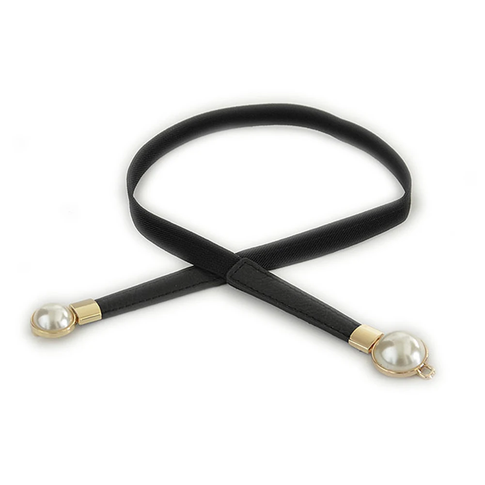 Женский тонкий эластичный пояс украшенный искусственным жемчугом новинка |