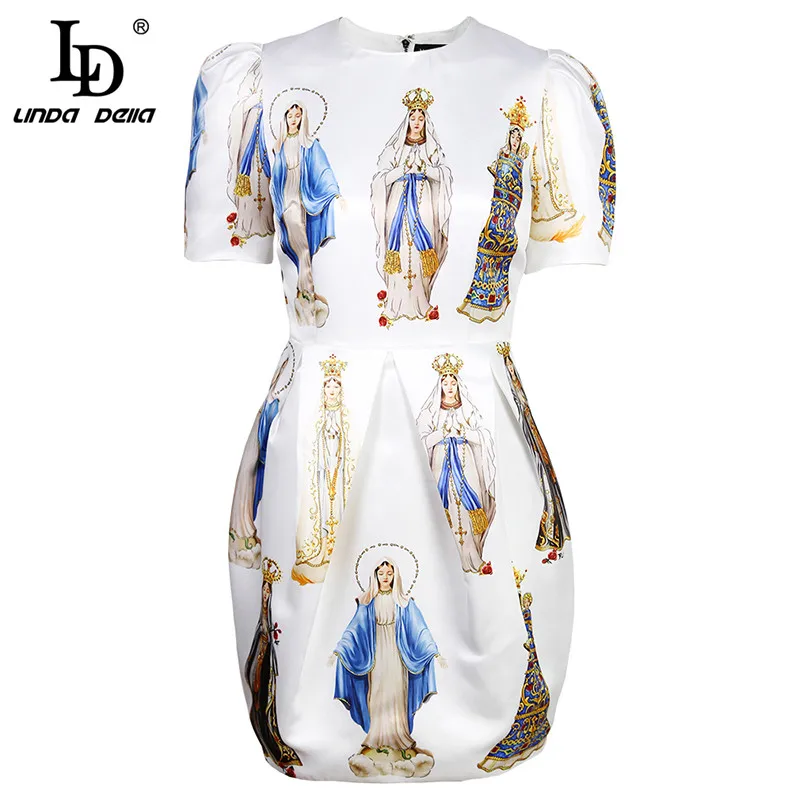 Женское платье с коротким рукавом LD LINDA DELLA белое принтом Noble Angel лето 2019|Женские