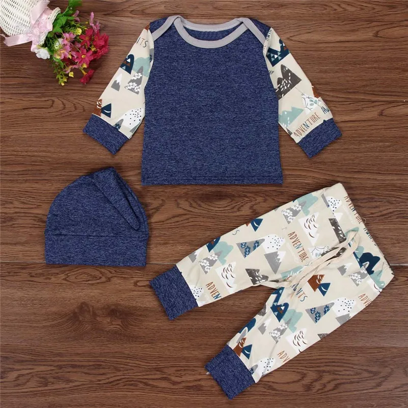 Winter 2018 1Set Newborn Baby Boys Girls Print T shirt Tops Pants Hat 3PCS Outfits Clothes For baby reborn B2 | Детская одежда и