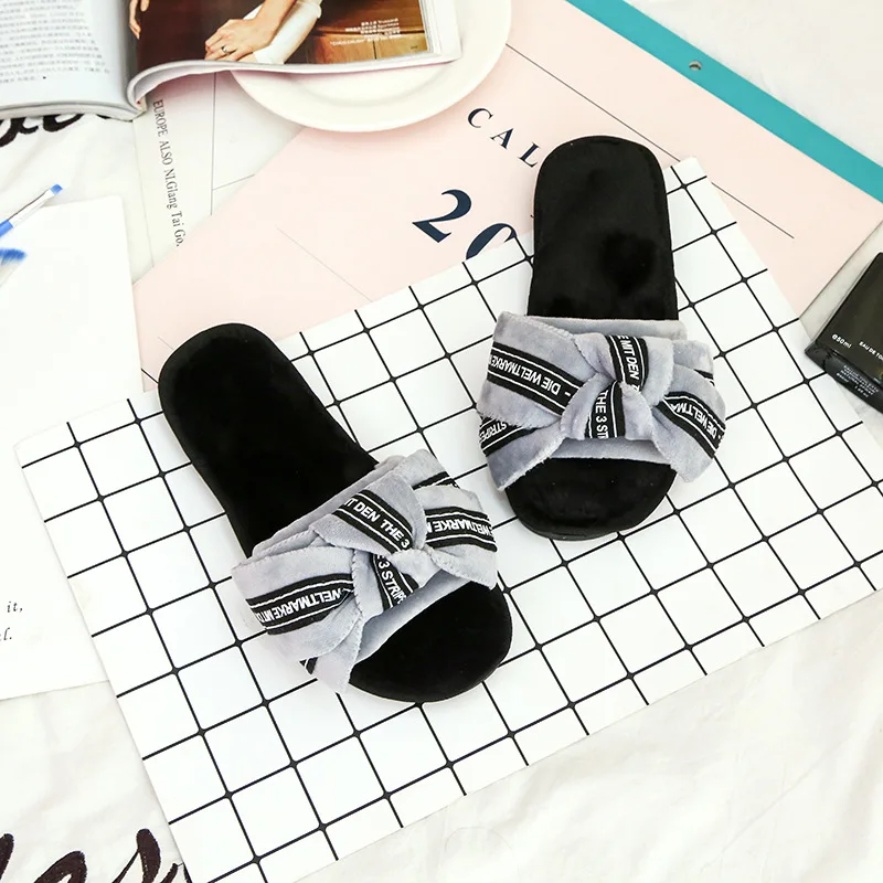 ASIFN/Женские меховые тапочки; милые домашние тапочки с мехом; zapatos mujer; женские Мягкие плюшевые домашние тапочки с бантом; сезон весна