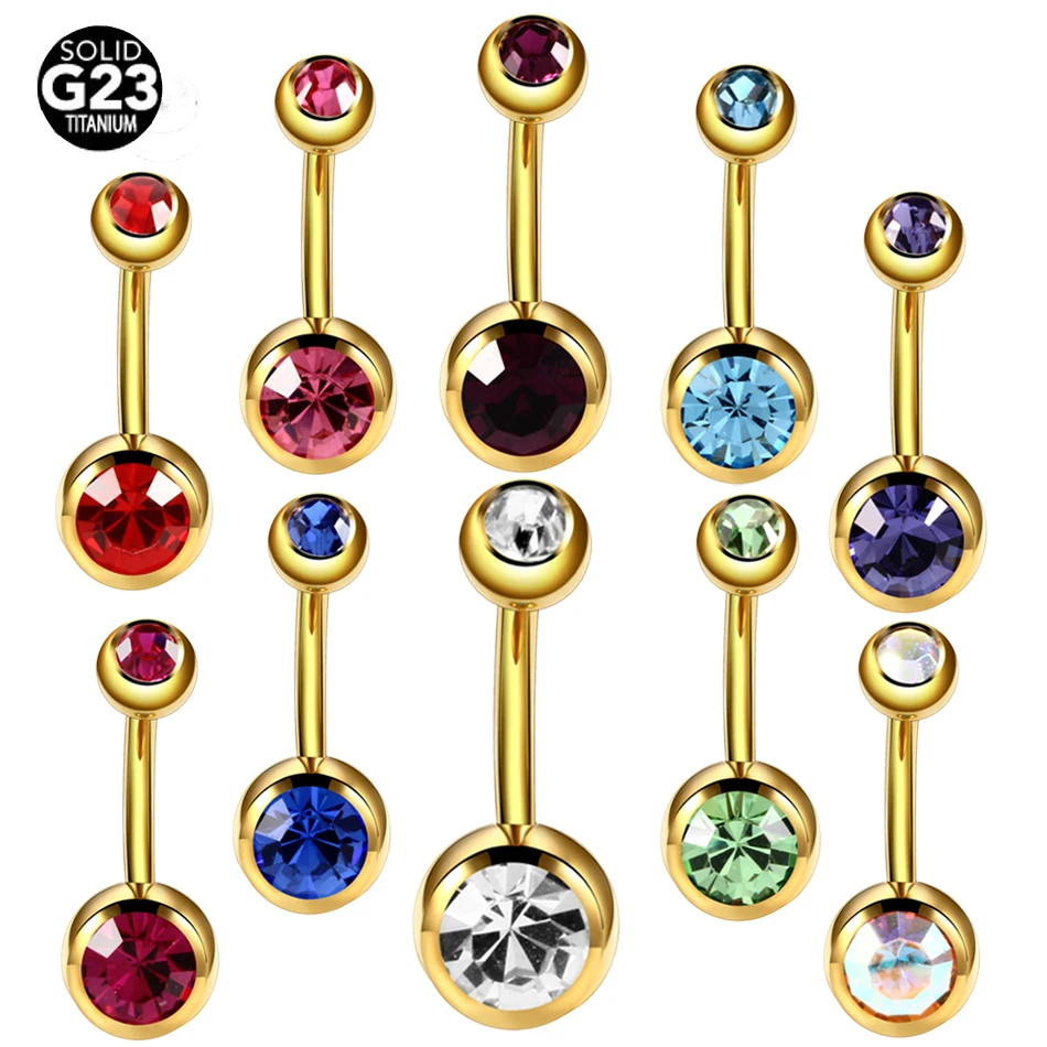 

10pcs/lot G23 Titanium Navel Piercing 14G Glod Belly Button Rings Gem Navel Bar Piercing Belly Ring Ombligo Nombril Body Jewelry