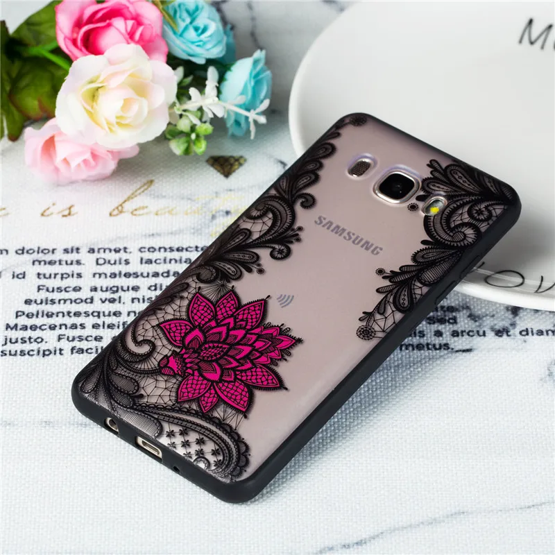 For Samsung Galaxy J5 2016 Cover Lace Black Rose Phone Case Embroidery Foral J510 Fundas |