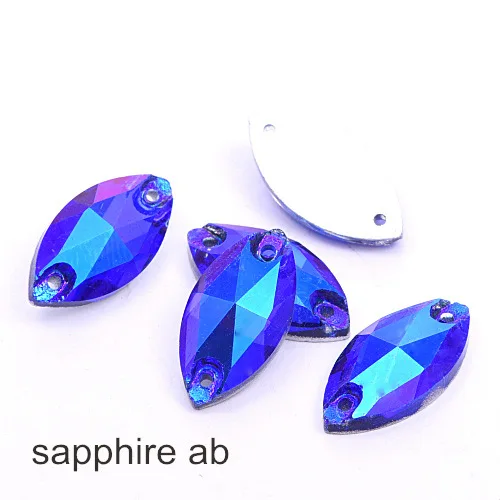 sapphire ab 7x15 мм 9x18 мм AB цвета конский глаз пришить Камень Flatback Navette из хрустального стекла для пошива Стразы для свадебного платья F0106 - Цвет: sapphire ab