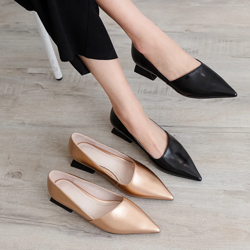 

MEMUNIA 2020 top quality cow leather women pumps pointed toe shallow summer single shoes simple fashion ladies office shoes