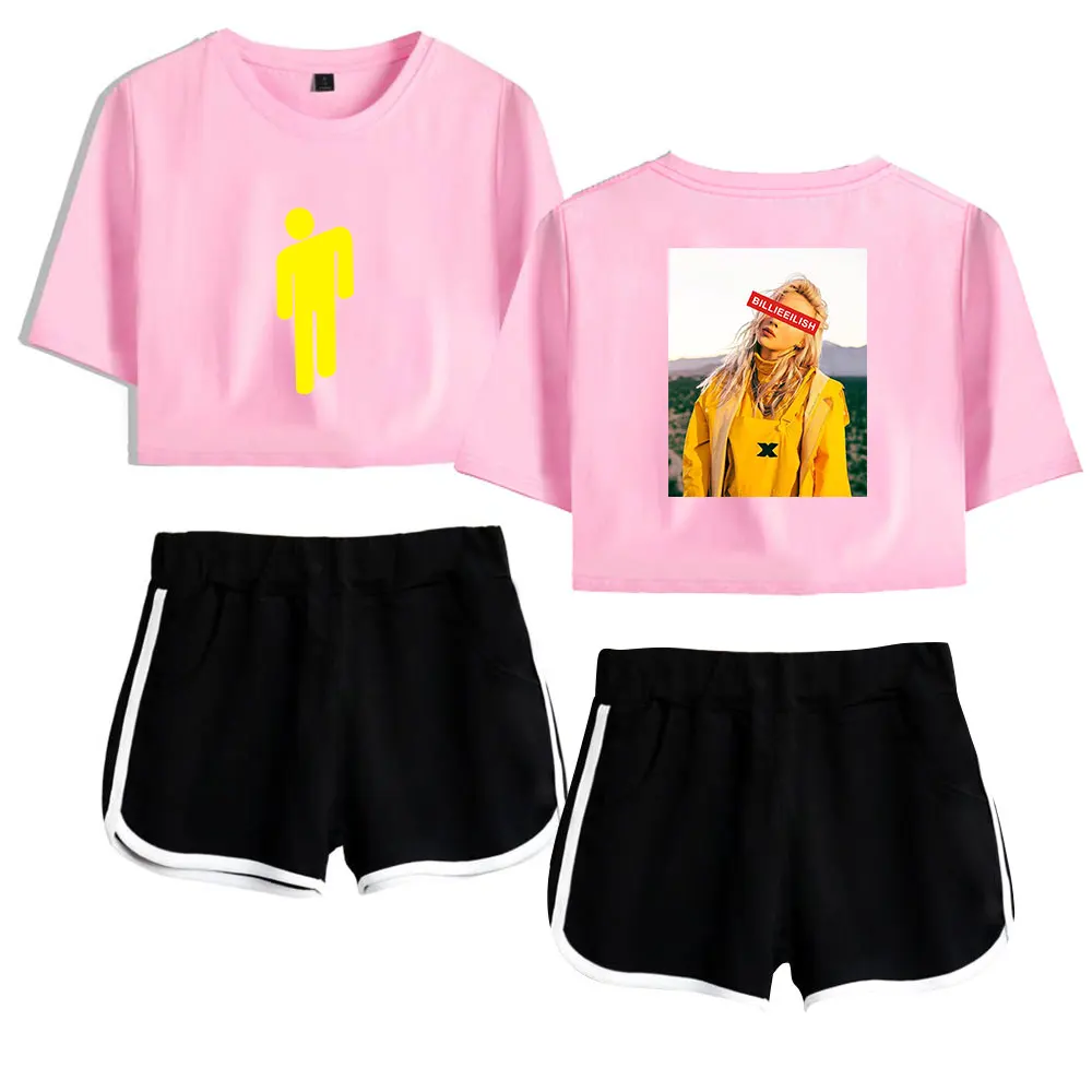 Лето, Billie Eilish, женские шорты, футболка, штаны, 2 предмета, для женщин, одежда для тренировок, майка, сексуальный женский комплект