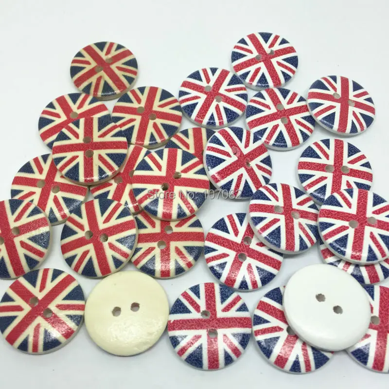 100 шт. 20 мм натуральная или белая основа английский круглый деревянный флаг