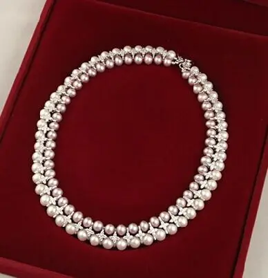 wholesale latest new design jewelry 2rows natural AA 9-10mm white&gray freshwater pearl necklace 006