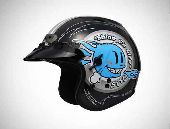 SOL-SO3-0167 3/4 Helmet Retro Black Fire Ball Series 4 Colors Anti-UV 400 Lens Wind&ampSand Proof COOLMAX Lining Meet DOT Test | Автомобили