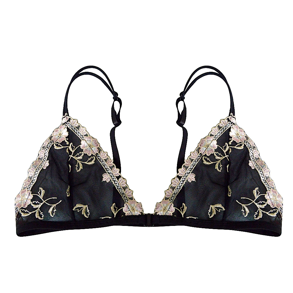 

YANDW Lace Triangle Cup Bra For Women Sexy Lingerie Front Closure Bralette Floral Thin Plus Size A B C D 32 34 36 38 40 42 44