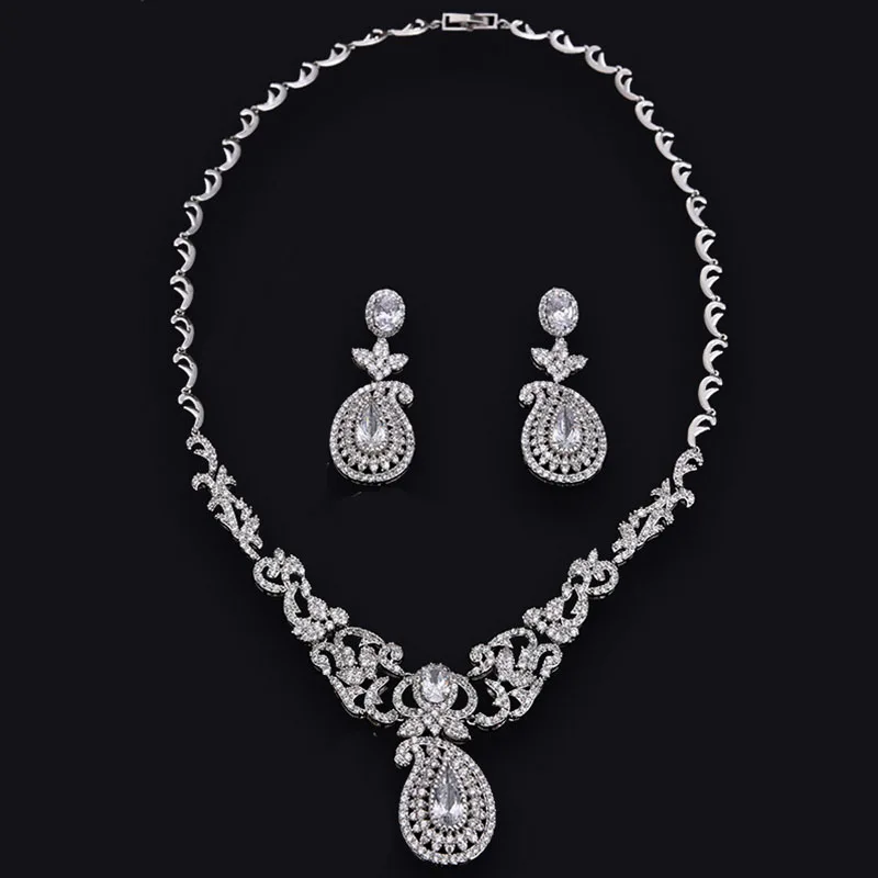 Brand Round Big Crystal Drop simulated Emerald Green Necklace Earring Sets For Women Luxury Wedding Jewellery Sets For Brides